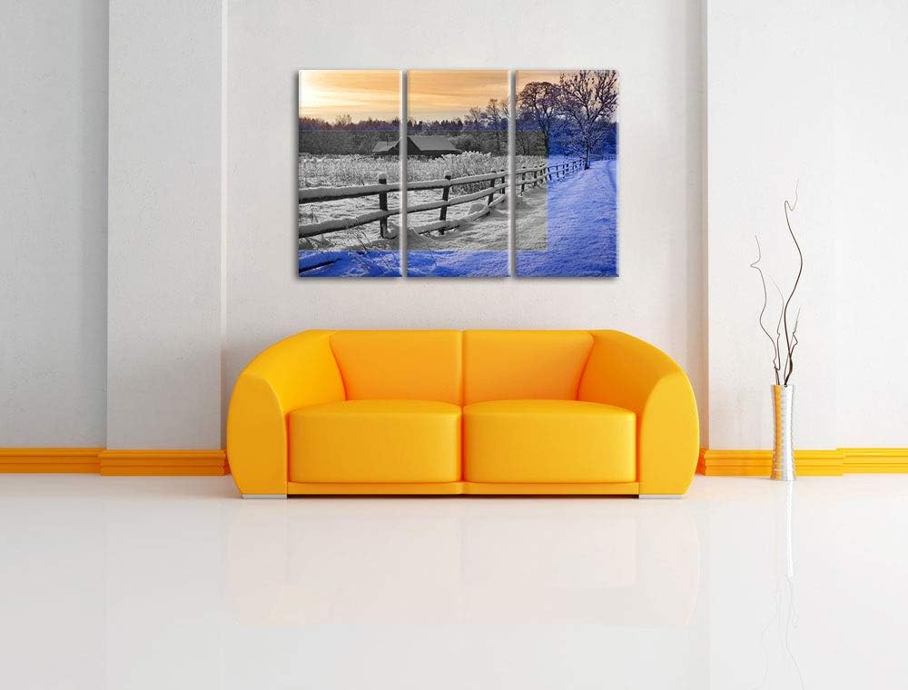 kleines Holzhaus in verschneiter Landschaft schwarz/weiss 3-Teiler Leinwandbild 120x80 Bild auf Lein