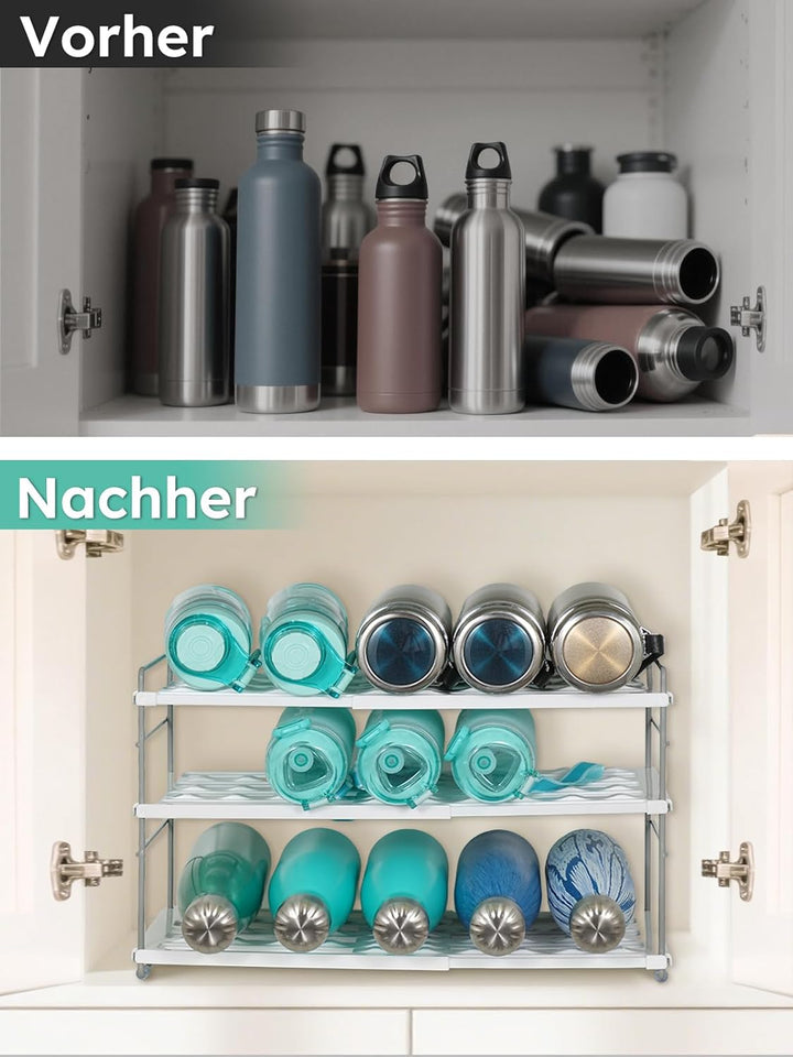 JUPELI Flaschen Organizer verstellbar – Flaschenhalter & Flaschenregal für Wasserflaschen, Thermosfl