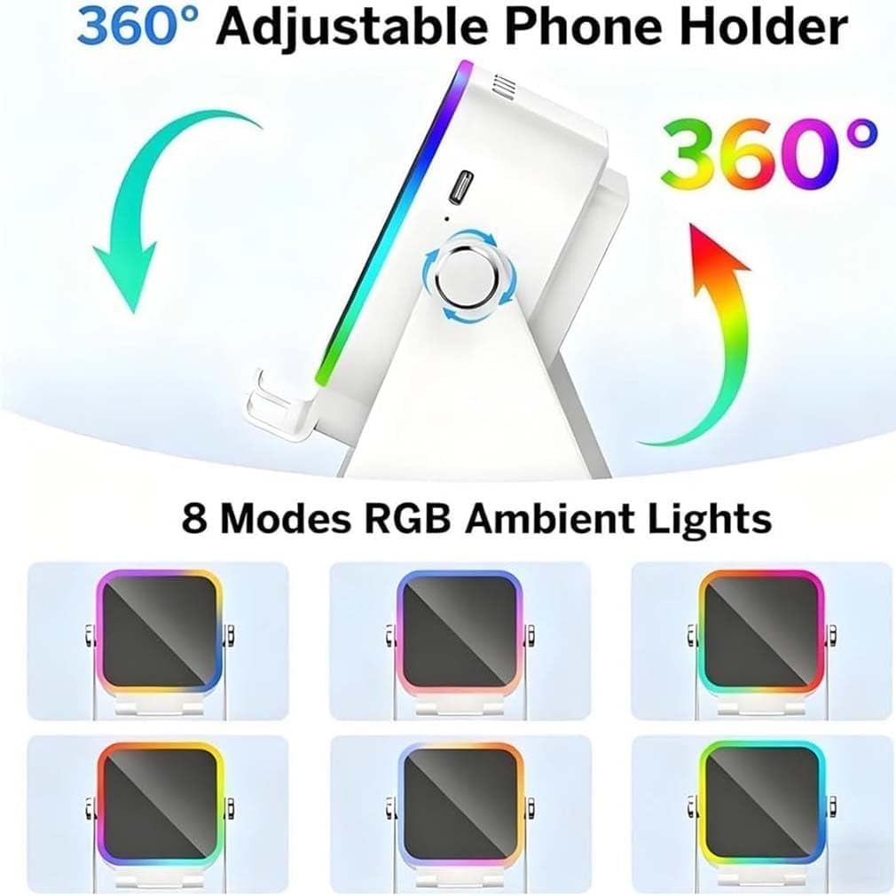 5-in-1 kabelloser Induktionslautsprecher mit verstellbarer Handyhalterung, 3500 mAh wiederaufladbare