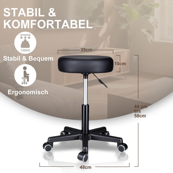 Zedelmaier Rollhocker höhenverstellbar, Bürohocker mit Gummirollen, 360° drehbar Hocker mit Rollen &amp;