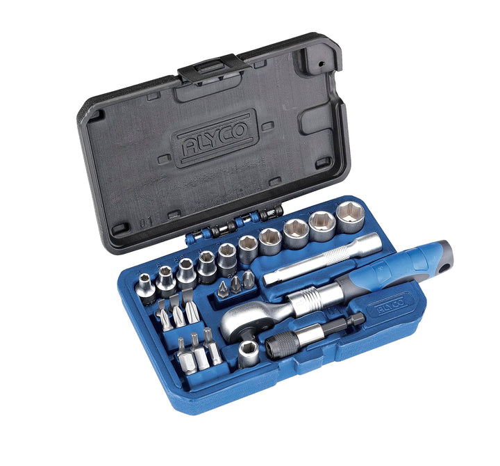 alyco 192195 Set 29 Stück Gläser 1/4 + + Adapter + Antrieb Verlängerbarer Umschaltknarre Bits in Kun