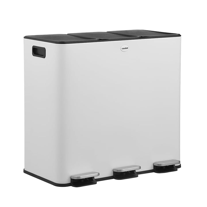 CASABEL Mülleimer Küche 60 L - Mülltrennsystem 3 x 20 L aus Rostfreiem Edelstahl, Rechteckiger Recyc