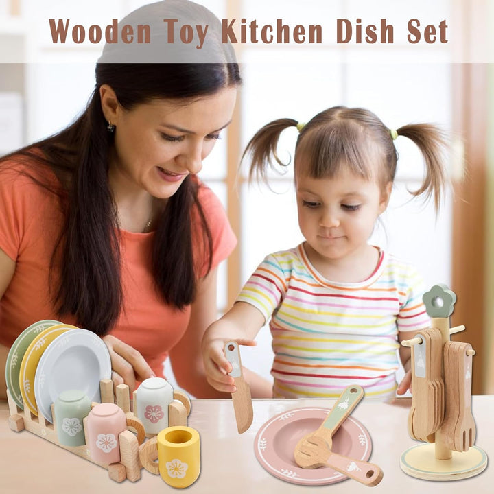 Kinderküche zubehör Holz, Aolkee Holz Spielzeug Küchengeschirr Set, Kleinkind Küche Set, küchenzubeh