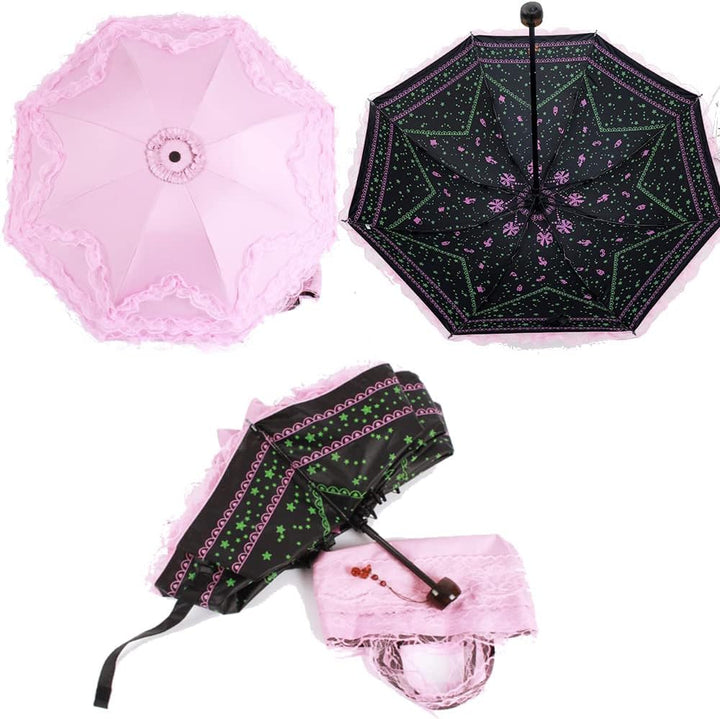 WANLIAN Prinzessin Spitze Vintage Spitze UV Sonnenschirm Faltbarer 3D Blume Stickerei Regenschirm 3