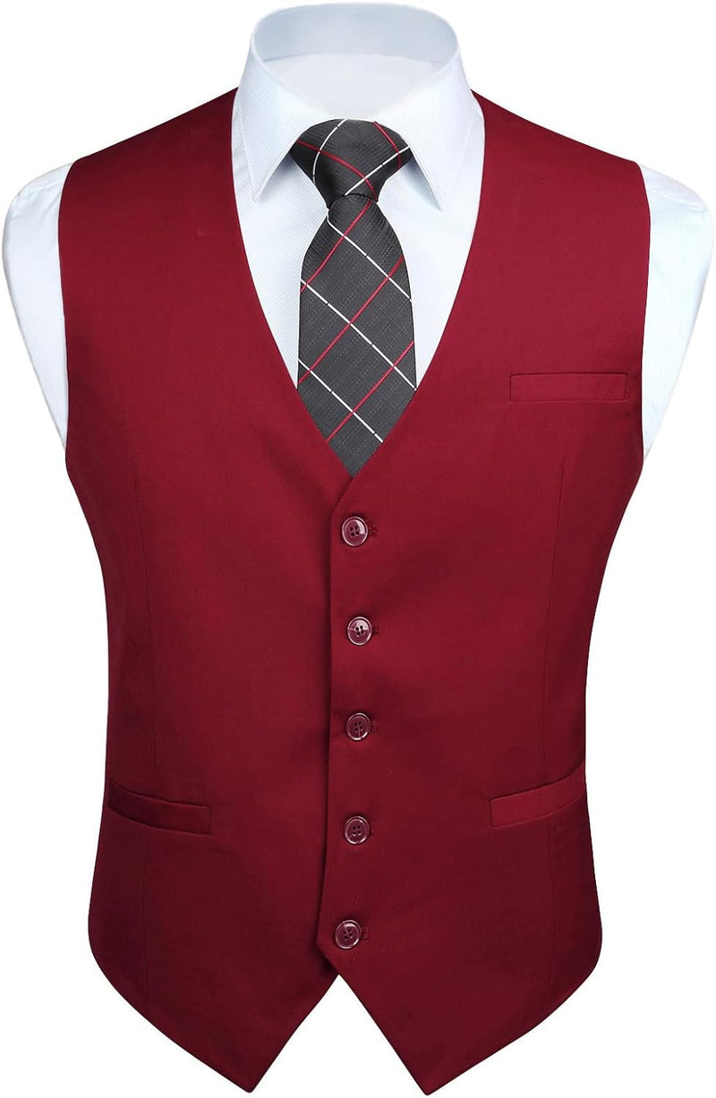 HISDERN Herren Formale Hochzeit Party Weste Baumwolle Einfarbig Weste S Burgund, S Burgund