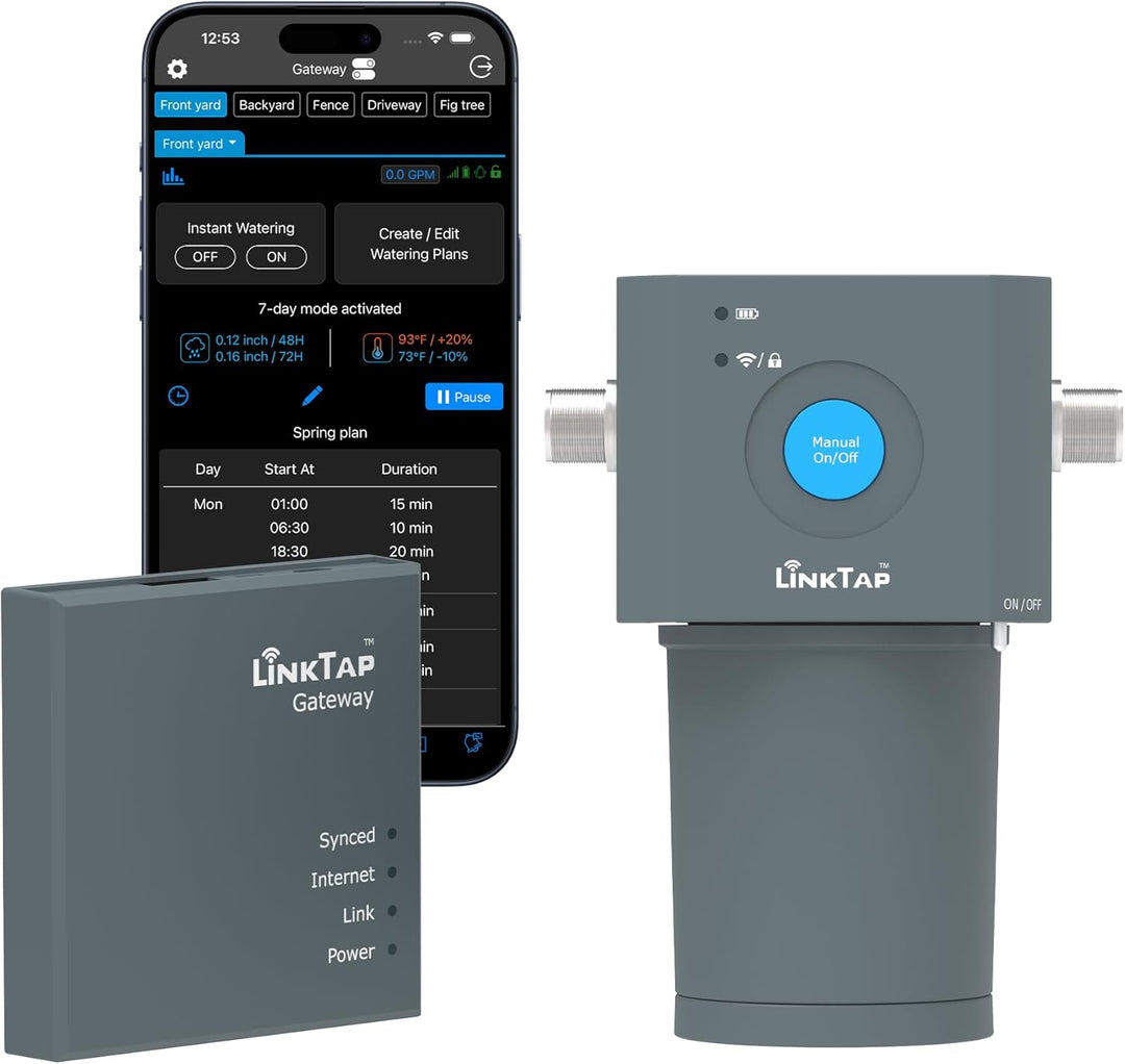 LinkTap 1-Zonen Smart Bewässerungssteuerung & Gateway, Batteriebetriebener Bewässerungsregler & App,