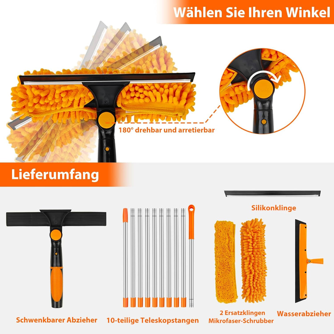 4.5M Fensterwischer Teleskop Fuer Fenster: 2 in 1 Fensterputzer Putzen Set Profi Abzieher Fensterabz