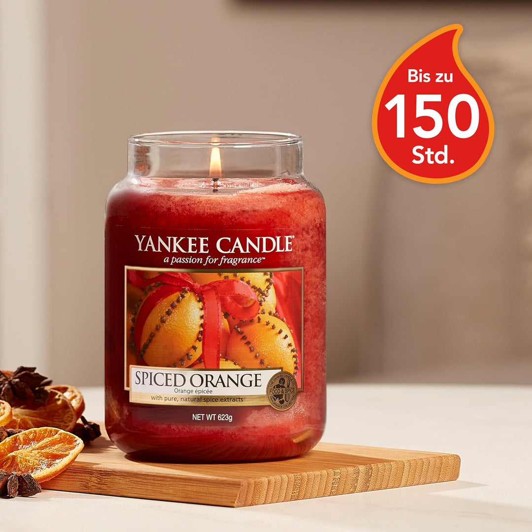 Yankee Candle Duftkerze im Glas (gross) | Spiced Orange | Brenndauer bis zu 150 Stunden, SPICED ORAN