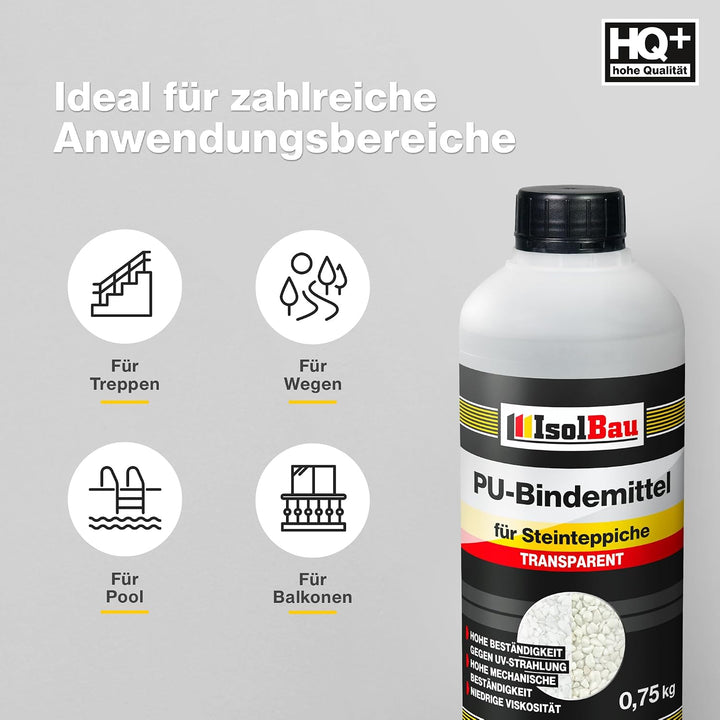 Isolbau - 1 K PU-Bindemittel für Steinteppich - 0,75 kg - Transparent - Hervorragende Haftung &amp; Elas