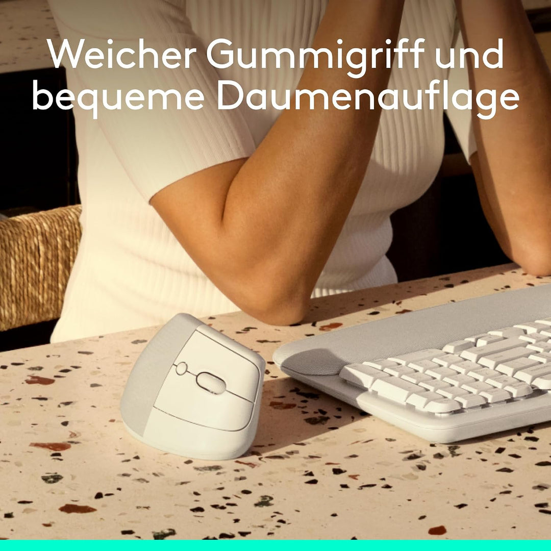 Logitech Lift Vertikale Ergonomische Maus, Kabellos, Bluetooth oder Logi Bolt USB-Empfänger, Leise K