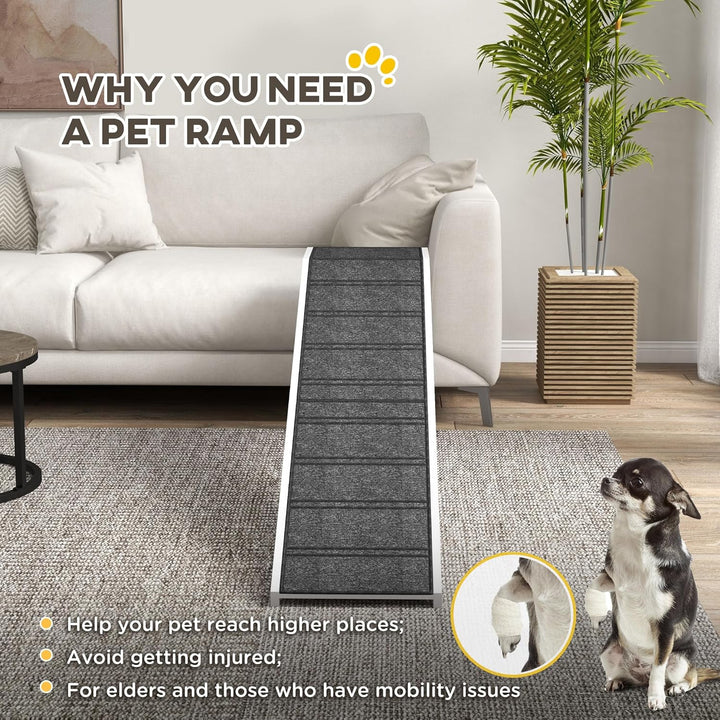 PawHut Hunde-Rampe für Bett, Haustier-Rampe für Hunde mit rutschfestem Teppich und oberer Plattform,