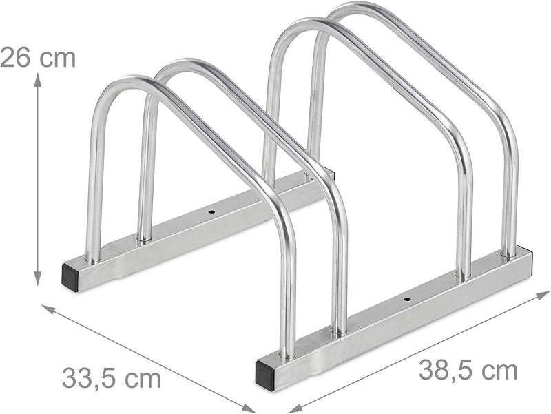 Relaxdays Fahrradständer Boden, für 2 Fahrräder, bis 50 mm Reifenbreite, Metall, Garage, Fahrrad-Auf