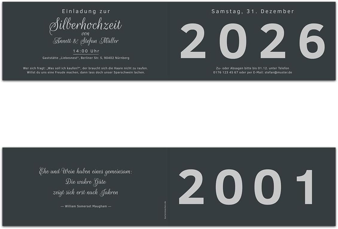 Kartenmachen.de Individuelle Silberhochzeit Hochzeitseinladungen ab 10-100 Stück selbst gestalten, s