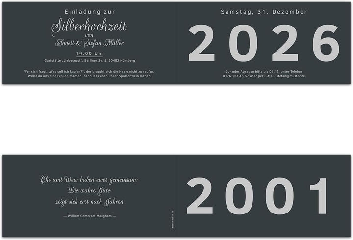 Kartenmachen.de Individuelle Silberhochzeit Hochzeitseinladungen ab 10-100 Stück selbst gestalten, s