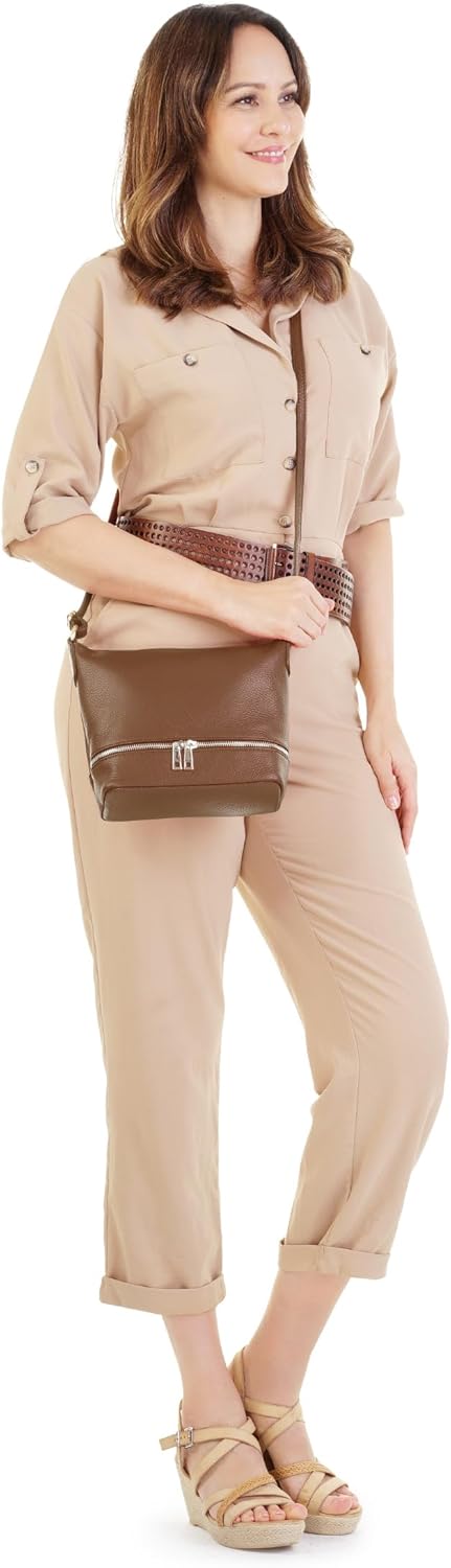 Cluty Umhängetasche Echt Leder Damen | Made in Italy, verstellbarer Schultergurt, Handtasche mit Rei