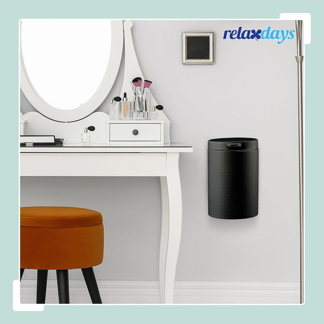 Relaxdays Kosmetikeimer Wandmontage, 3 Liter, Absenkautomatik, Inneneimer, Metall, runder Badezimmer