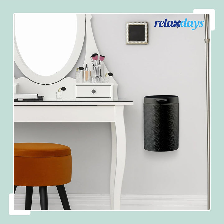 Relaxdays Kosmetikeimer Wandmontage, 3 Liter, Absenkautomatik, Inneneimer, Metall, runder Badezimmer