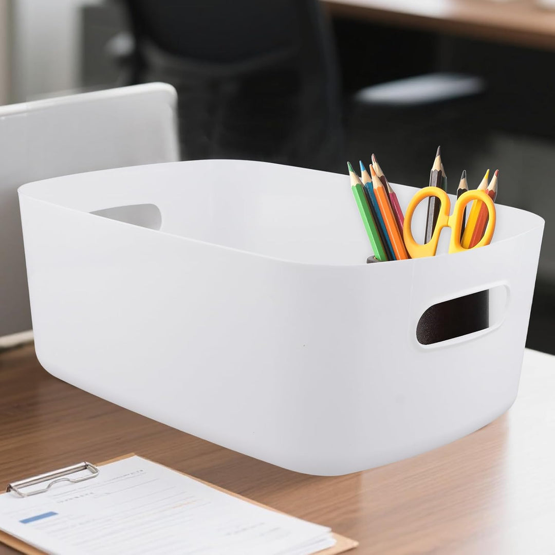 6 Stück Gross Aufbewahrungsbox Weiss,30.5 x 20.5 x 12 cm Körbe Kunststoff mit Griffen, Küchenschrank