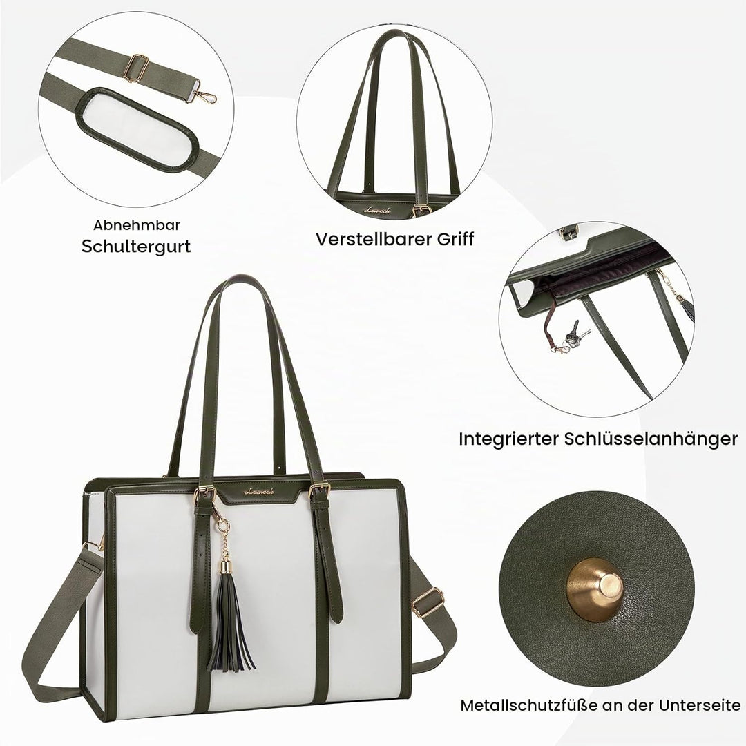 LOVEVOOK Laptop Handtasche Damen 15,6 Zoll Tote Shoulder Crossbody Bag Gross Canvas Shopper Tasche E