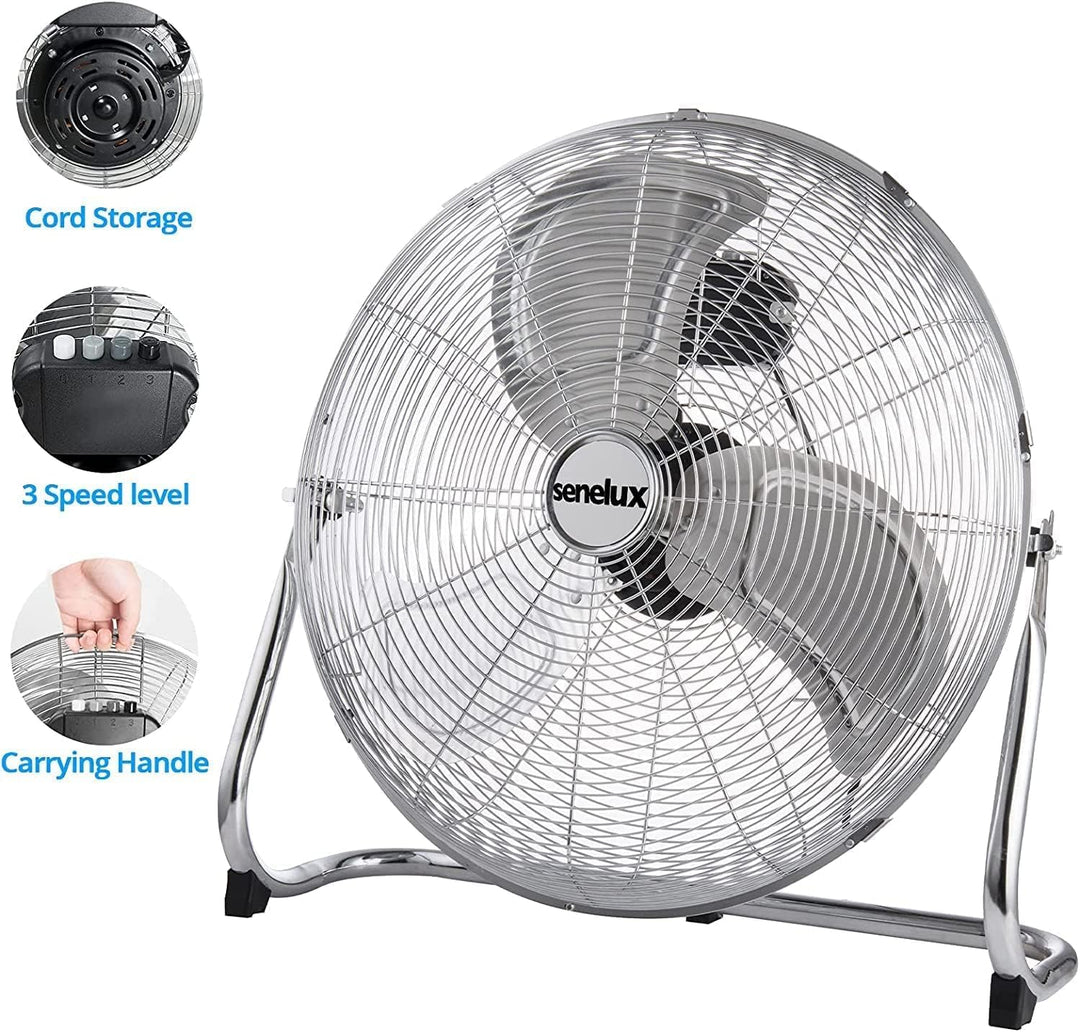 Senelux Bodenventilator – Fitnessstudio-Ventilator aus Chrom – 16-Zoll-elektrischer tragbarer Kühlve