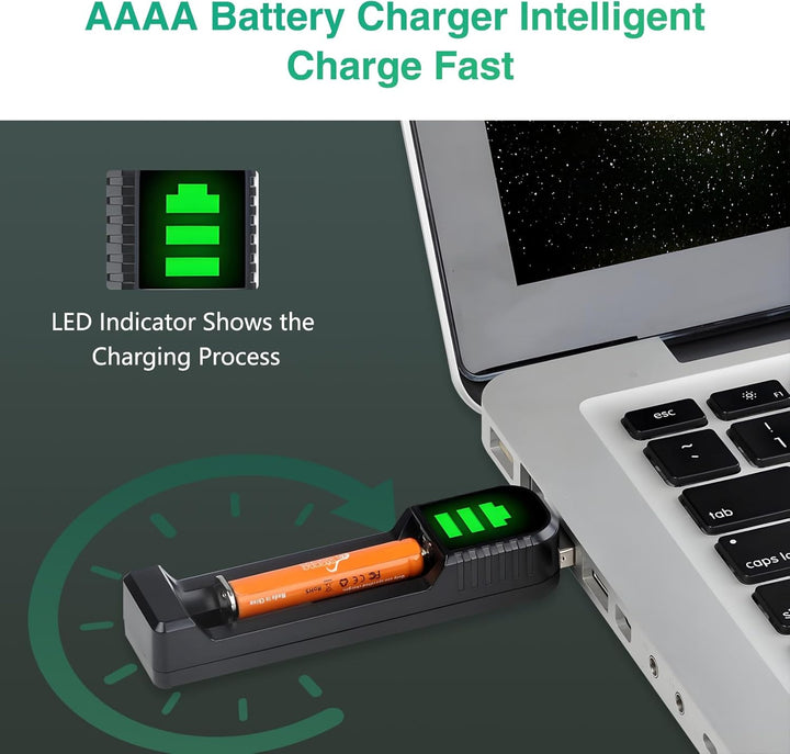 Pickle Power AAAA Akku, 2 Stück 500mAh NI-Mh AAAA Wiederaufladbare Batterien mit USB Ladegerät für S