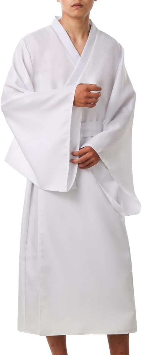 COSDREAMER Japanisches Yukata-Kimono-Kostüm für Herren, Kimono-Kostüm M Weiss, M Weiss