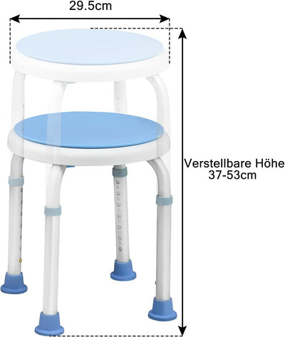 XMTECH 360° Drehbarer Duschhocker Duschstuhl Badehocker 37-53cm Höhenverstellbar Badhocker Duschhilf