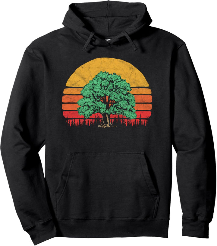 Retro Sun Minimalist Oak Tree Design - Graphic Pullover Hoodie