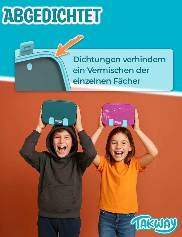 Brotdose Kinder mit Fächern - Bento Box Lunchbox BPA Frei - robust &amp; leicht zu öffnen (Dino), Dino