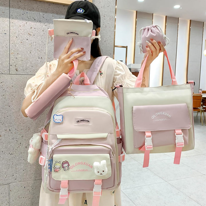 IvyH Schulranzen-Set 5-teilig, Schultasche Mädchen Rucksack Schule Teenager Schulrucksack für Mädche