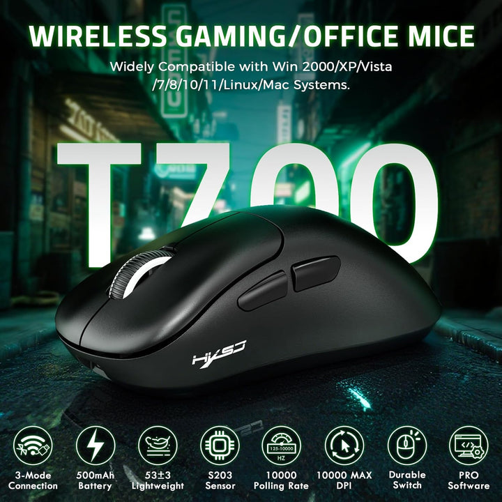 LexonElec HXSJ T700 Ultra-Light Wireless Gaming Mouse, Ergonomischer Formfaktor für Rechtshänder, BT