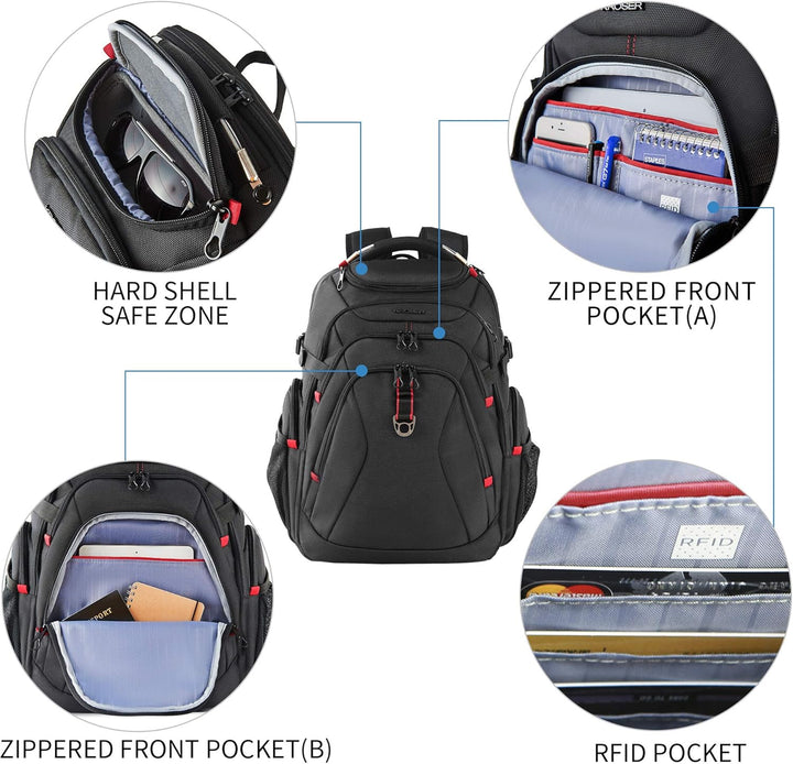 KROSER Laptop Rucksack 17,3 Zoll Reise XL BusinessRucksack Schwerlast Wasserdicht mit Hartgeschältem