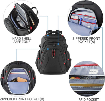 KROSER Laptop Rucksack 17,3 Zoll Reise XL BusinessRucksack Schwerlast Wasserdicht mit Hartgeschältem