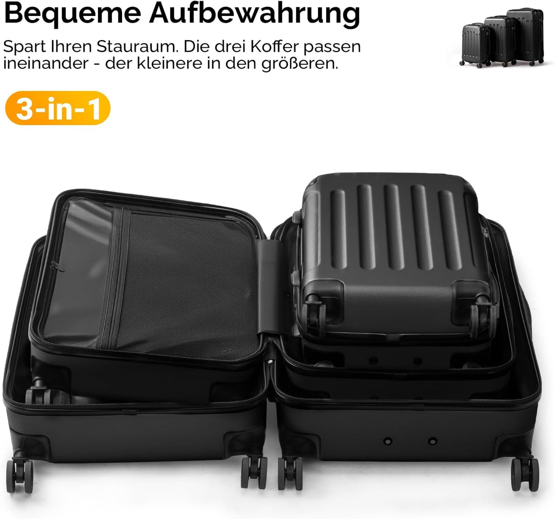 Bonnlo Kofferset 3 Teilig, Hartschale Koffer Set, Reisekoffer mit 4 Rollen, ABS-Trolley M-L-XL, mit