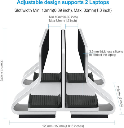 Psitek Einstellbar Aluminium Dual Laptop Ständer Vertikal Dockhalter, Unterstützt 2 Geräte, Verstell