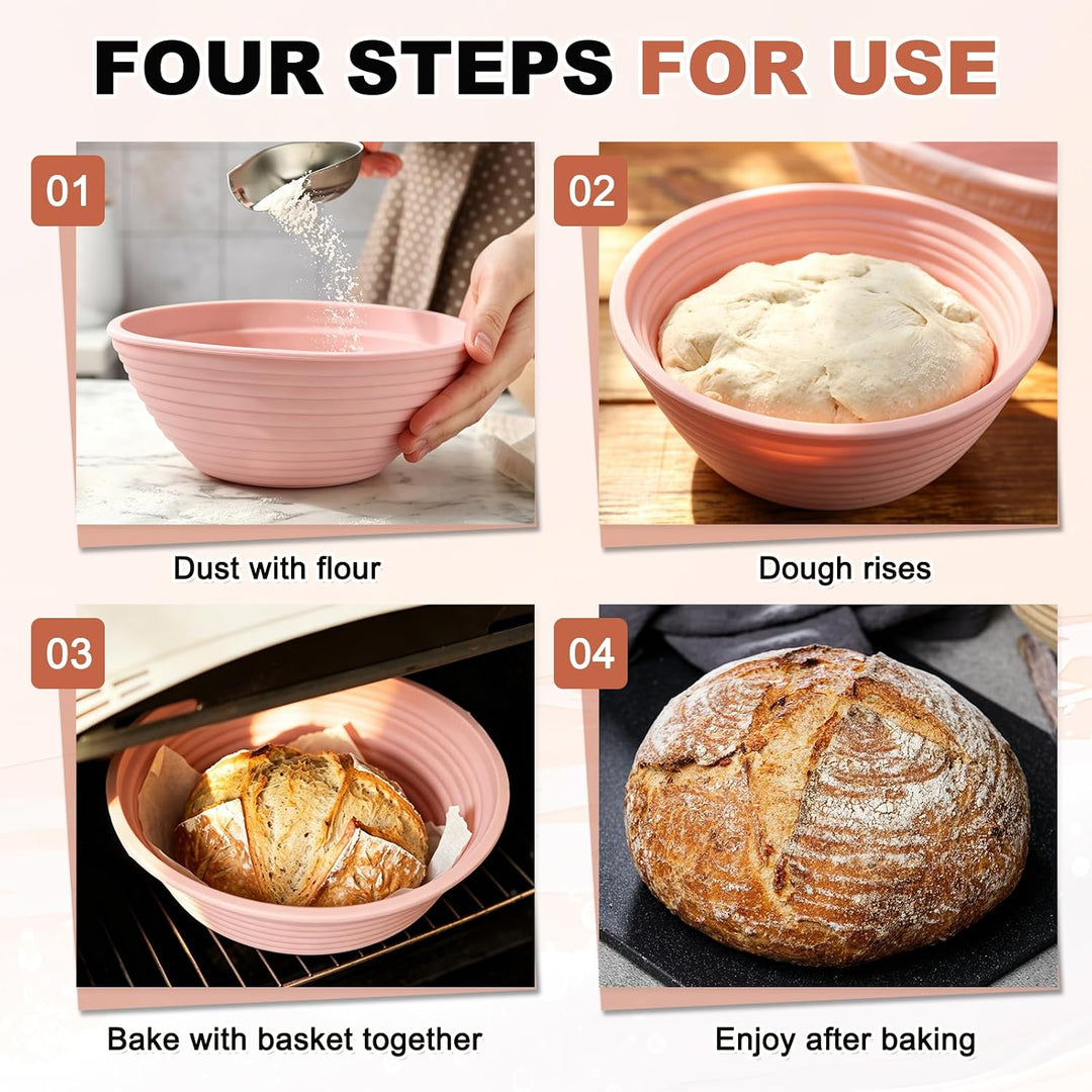 QUARKZMAN Sauerteig Starter Set, Gärkörbchen Set aus Silikon (23cm rund &amp; 25cm oval), Brotkörbchen B