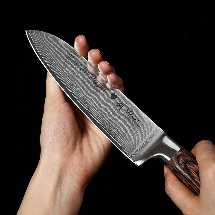 Wakoli Edib 2er Damastmesser Set mit Gravur – Personalisiertes Messer-Set, grosses & kleines Santoku