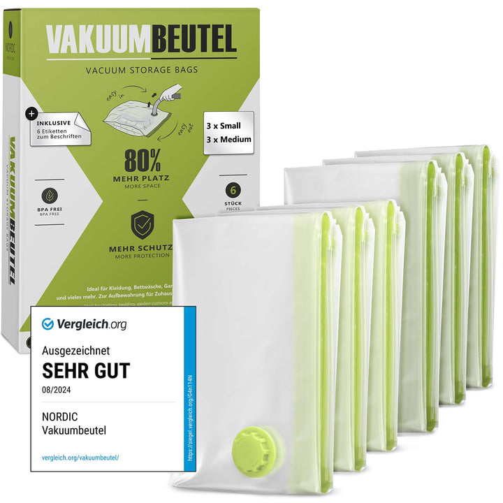 NORDIC® - Vakuumbeutel 6er Set (60x40cm + 70x50cm) – BPA Frei INKL. ETIKETTEN - Vakuumbeutel für Kle