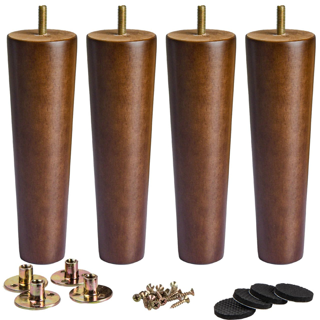 La Vane 4 Stück Möbelfüsse aus Massivholz - 20cm Höhe, Walnuss, Konisch mit M8 Gewindebolzen &amp; Monta