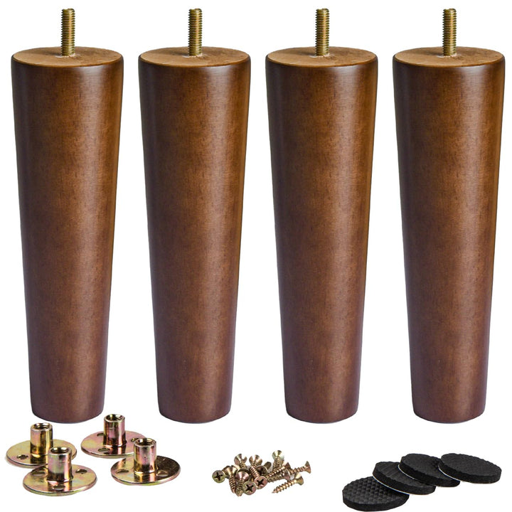 La Vane 4 Stück Möbelfüsse aus Massivholz - 20cm Höhe, Walnuss, Konisch mit M8 Gewindebolzen &amp; Monta