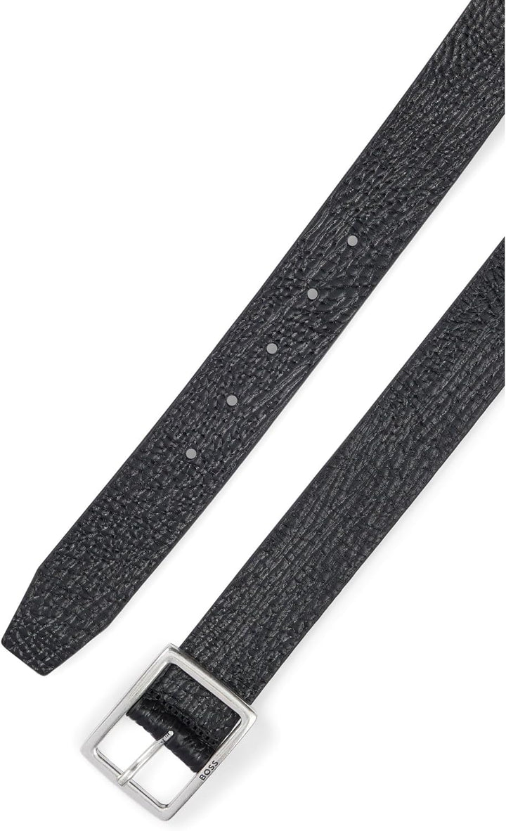BOSS Herren Rudolf-Gr Sz35 Gürtel aus genarbtem Leder mit Rahmen-Schliesse, 105 Black1