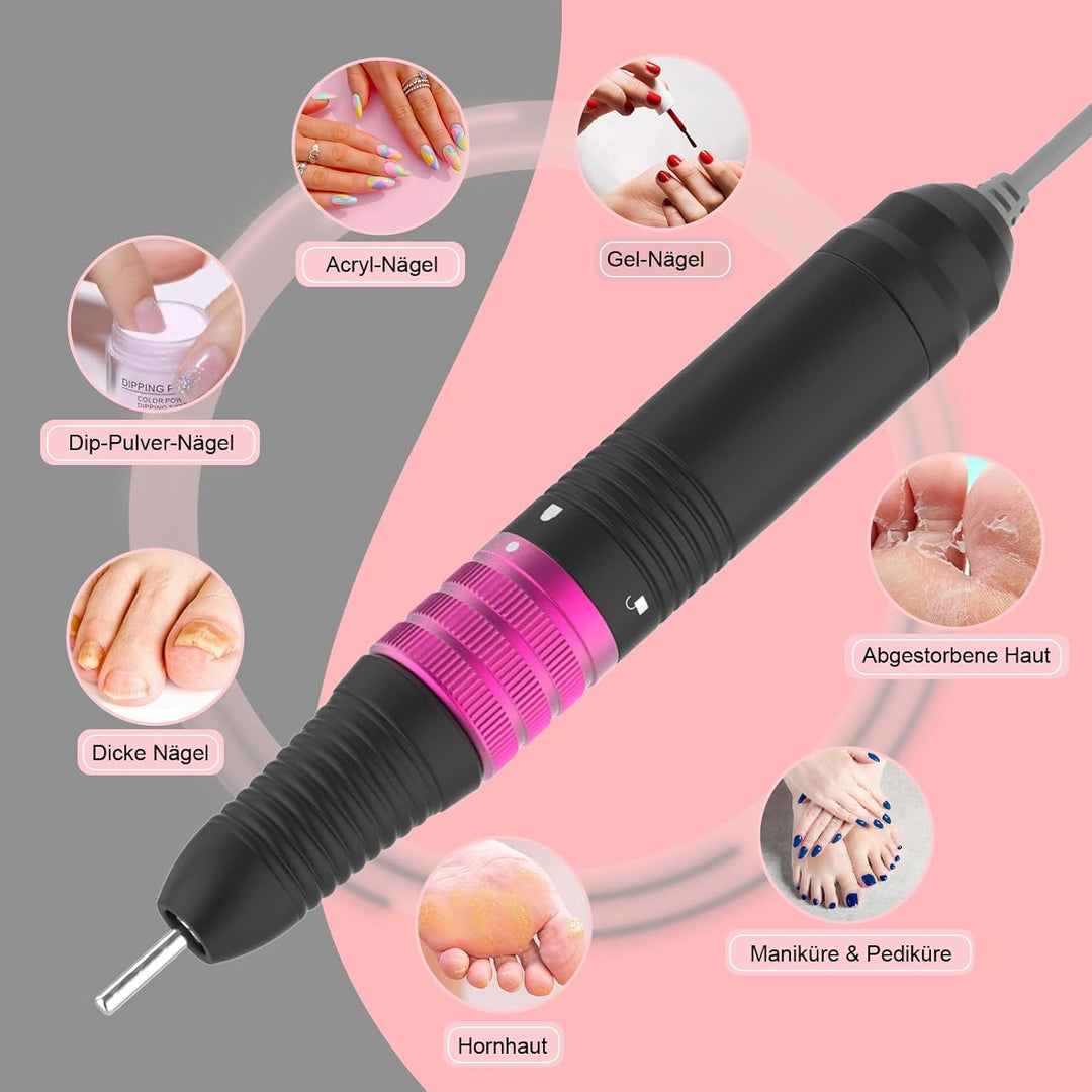 Delanie Nagelfräser 35000 U/Min für Gelnägel Polygel, 6 in 1 Leise Elektrische Nagelfeile Maniküre P
