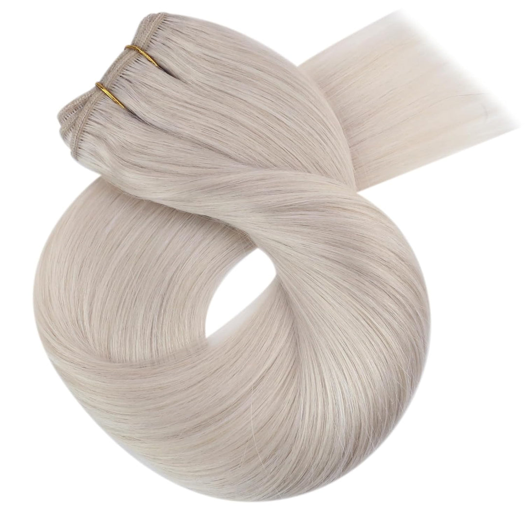 Moresoo Echthaar Tressen zum Einnähen Blond Haartressen Echthaar 50cm Haarverlängerung Tressen Echth