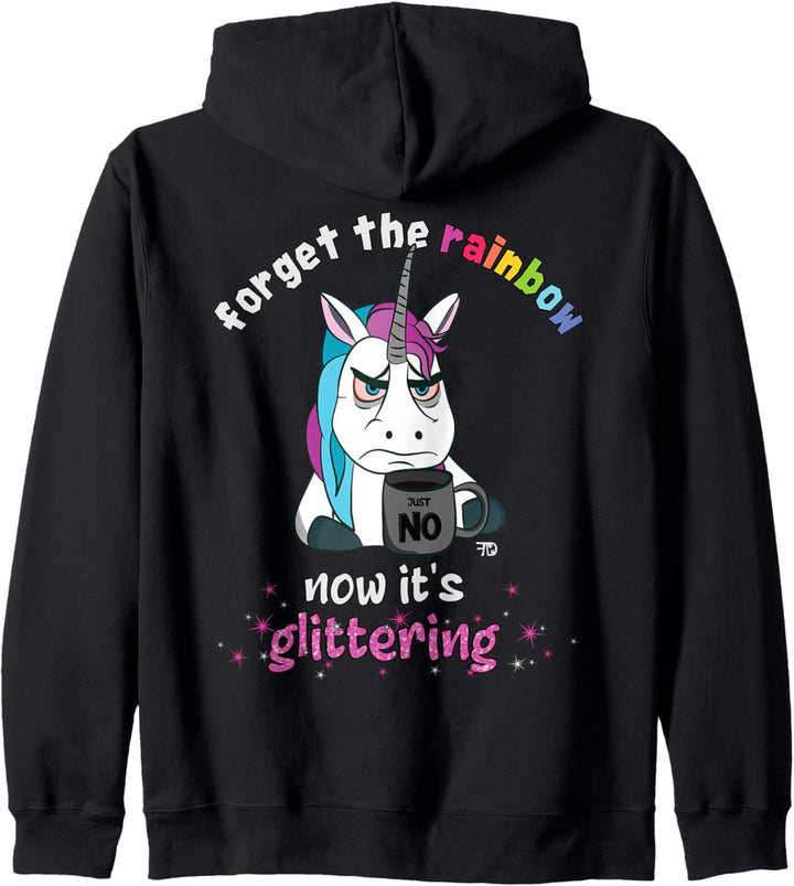 Now it´s glittering, lustiges grimmiges Einhorn mit Tasse Kapuzenjacke