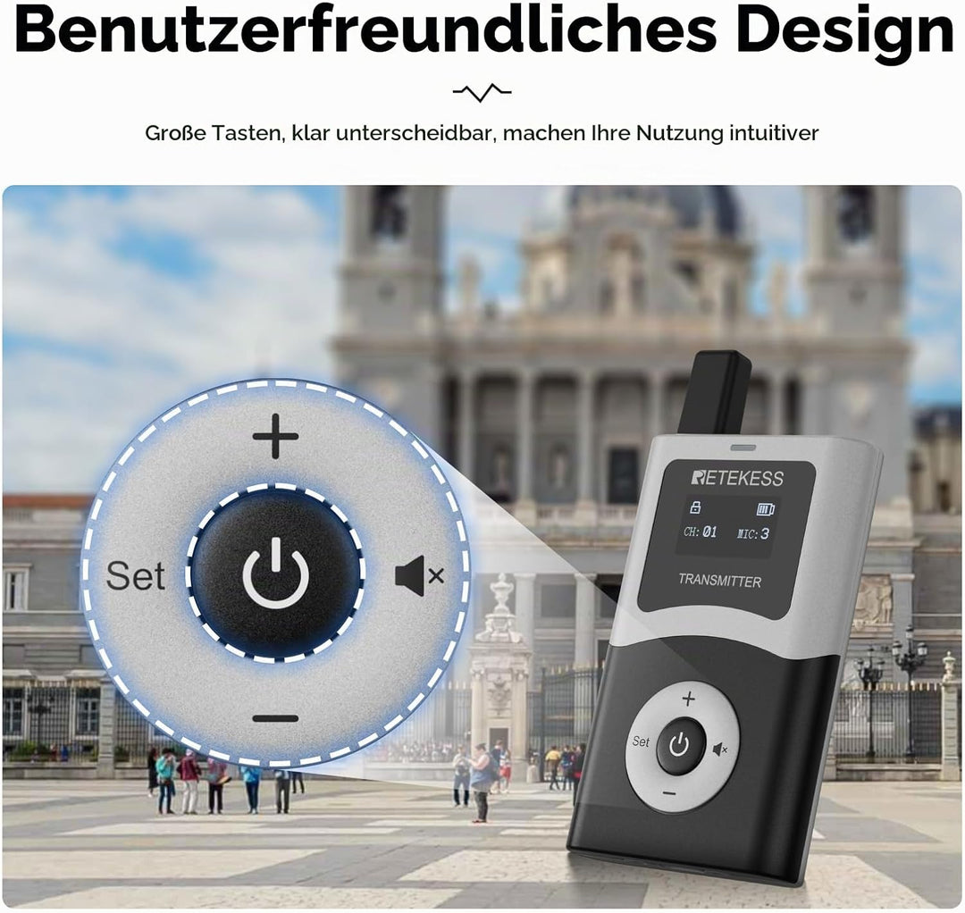 Retekess T130U Whisper Tour Guide System,Tour Guide Set, Tour Guide Mikrofon, Ein-Tasten-Bedienung,