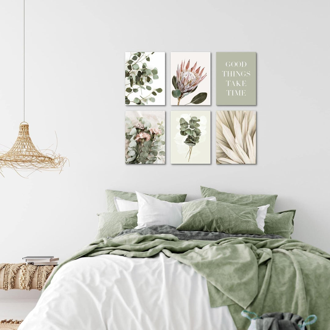Novart Set Wandbilder - KEIN EXTRA RAMEN BENÖTIGT - Wohnzimmer Schlafzimmer - Bilder Modern Grün Blä