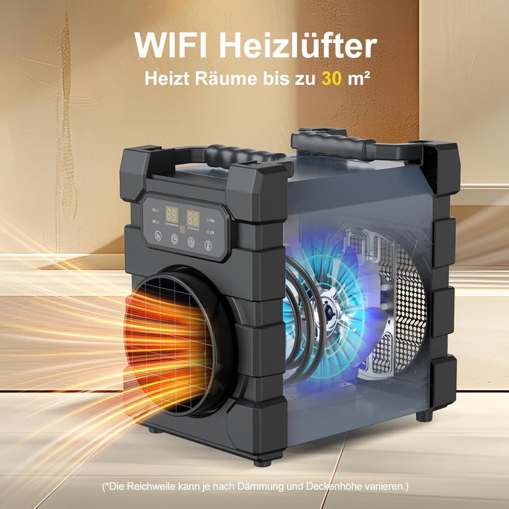 DAHTEC Professioneller Heizlüfter mit Schwerem Stahlgehäuse 2000 Watt mit WIFI, Fernsteuerung und be