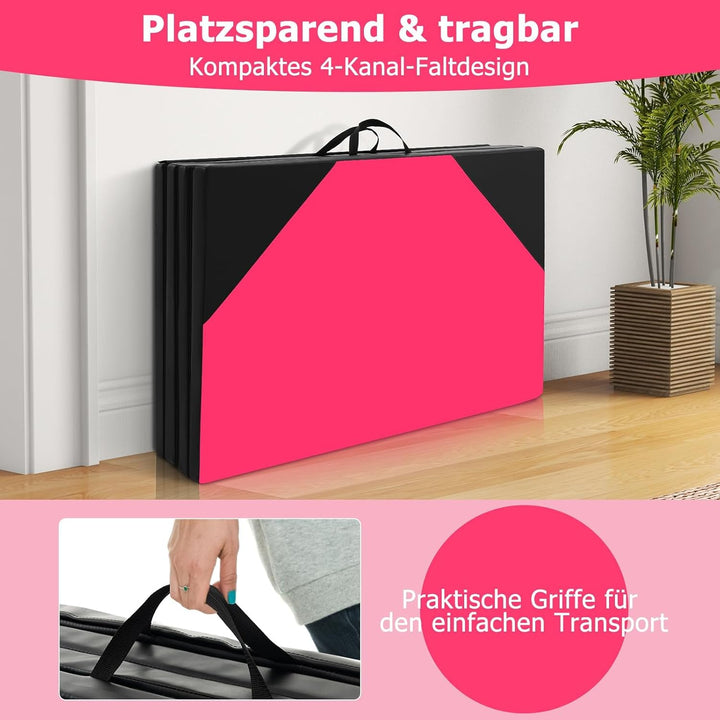 GYMAX Gymnastikmatte faltbar, tragbare Trainingsmatte mit Griffen & Klettverschlüssen, Weichbodenmat