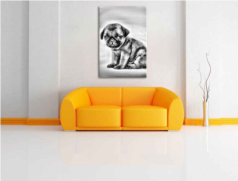 Pixxprint Kleiner Hundewelpe Mops als Leinwandbild/Grösse: 100x70 / Wandbild/Kunstdruck/fertig bespa