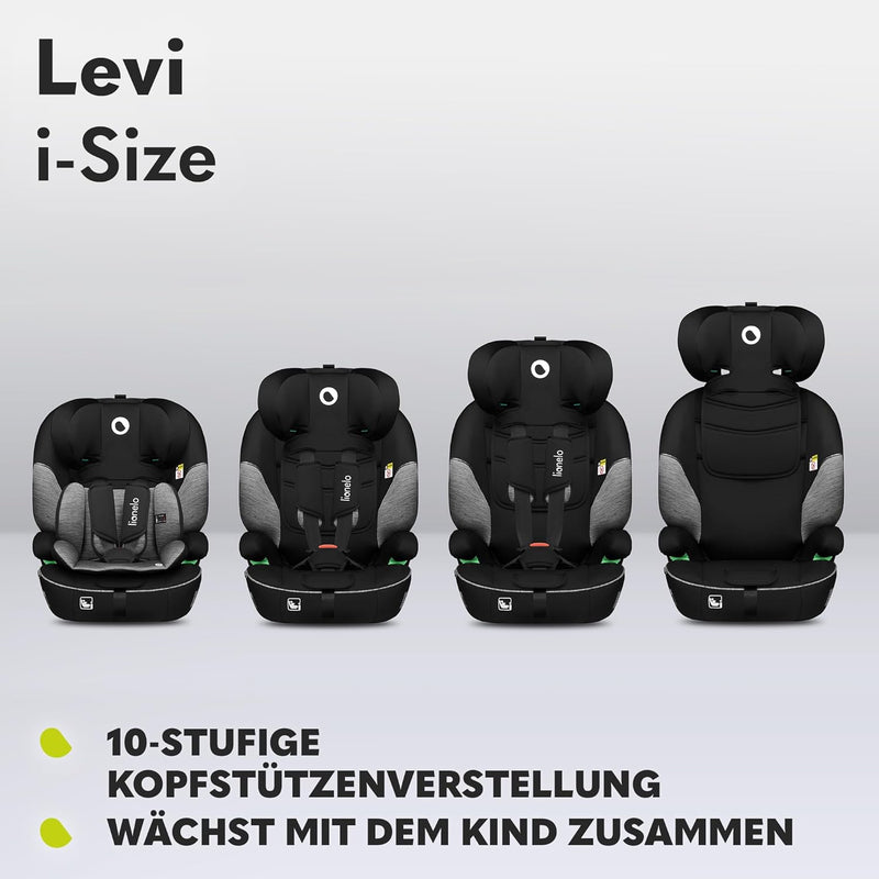 LIONELO LEVI I-SIZE 76-150 cm Kinderautositz, Gruppe 1 2 3, Seitenschutz, 10 Grad Kopfstützenverstel